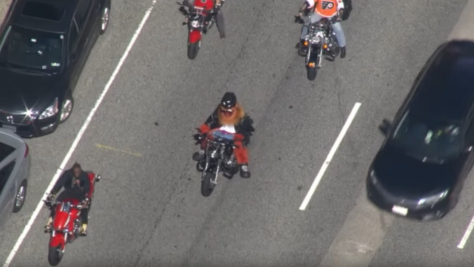 Gritty rides motorcycle, implores us to 