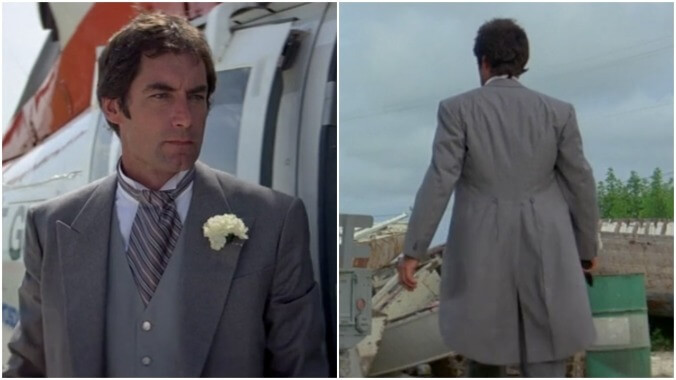 Timothy Dalton’s bridal party suit in License To Kill (1989)