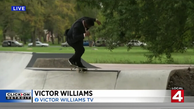 News anchor ends local skatepark dispatch by shredding into the sunset