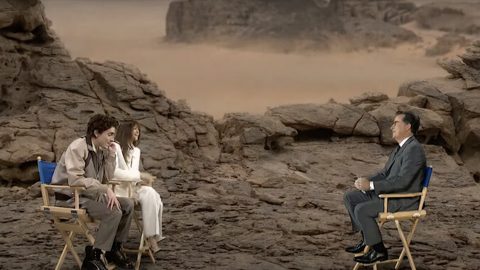 Stephen Colbert interviews Dune's Timothée Chalamet and Zendaya on Arrakis