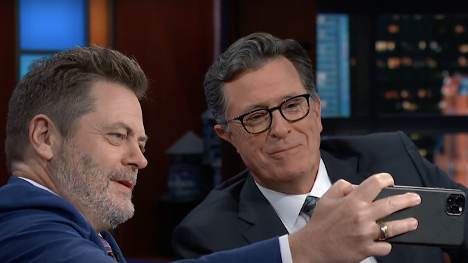 Stephen Colbert invites himself along on Nick Offerman's celebrity nature hike