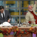 José Andrés and Stephen Colbert cook some Thanksgiving fish with their salt