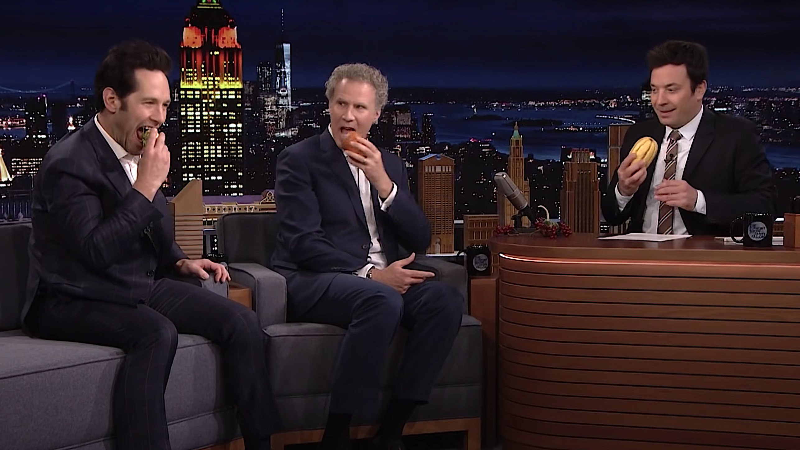 Paul Rudd and Will Ferrell celebrate not-Thanksgiving by eating Jimmy Fallon’s fake food