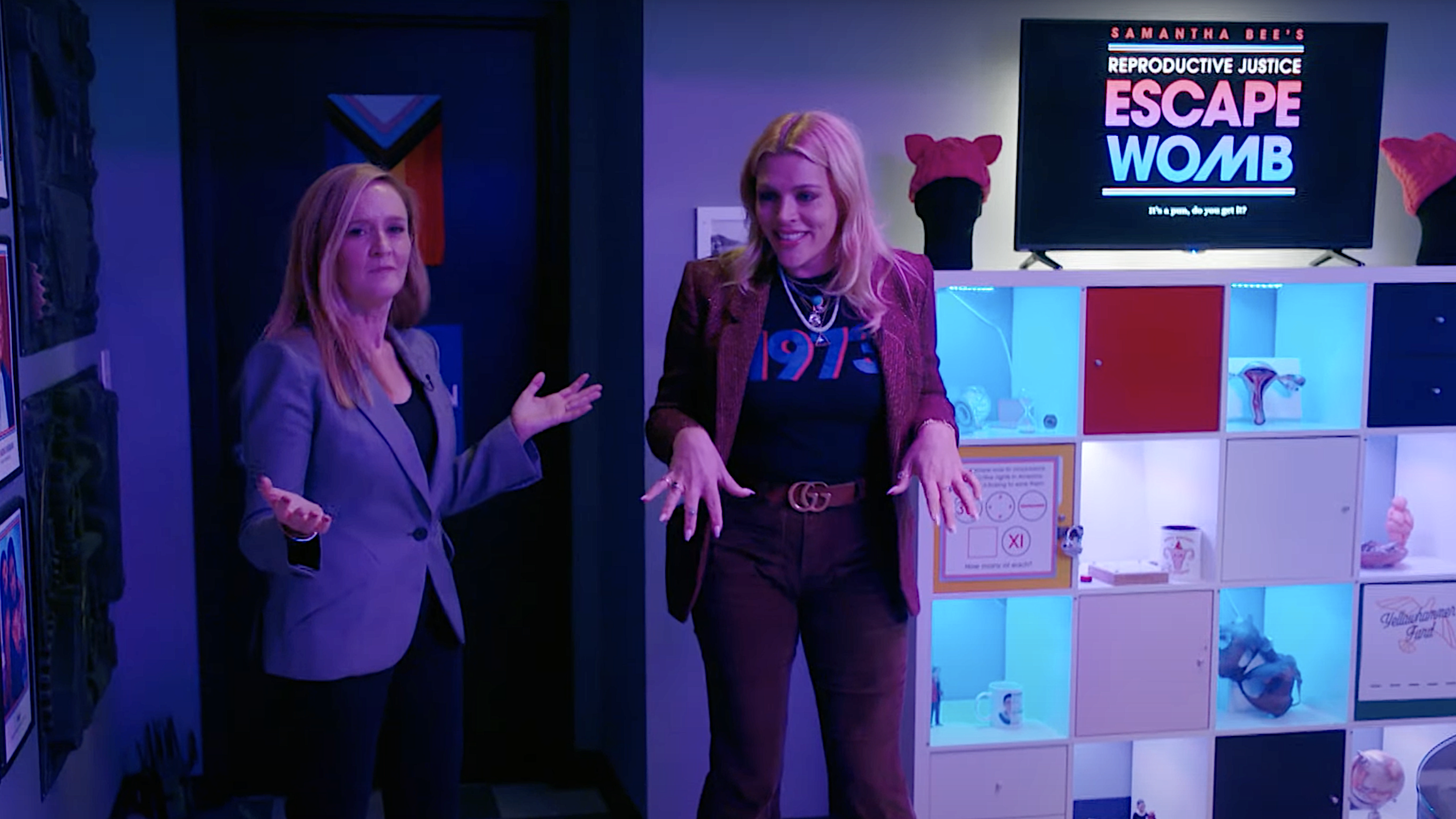 Busy Philipps carries Sam Bee through Full Frontal‘s abortion-themed escape room