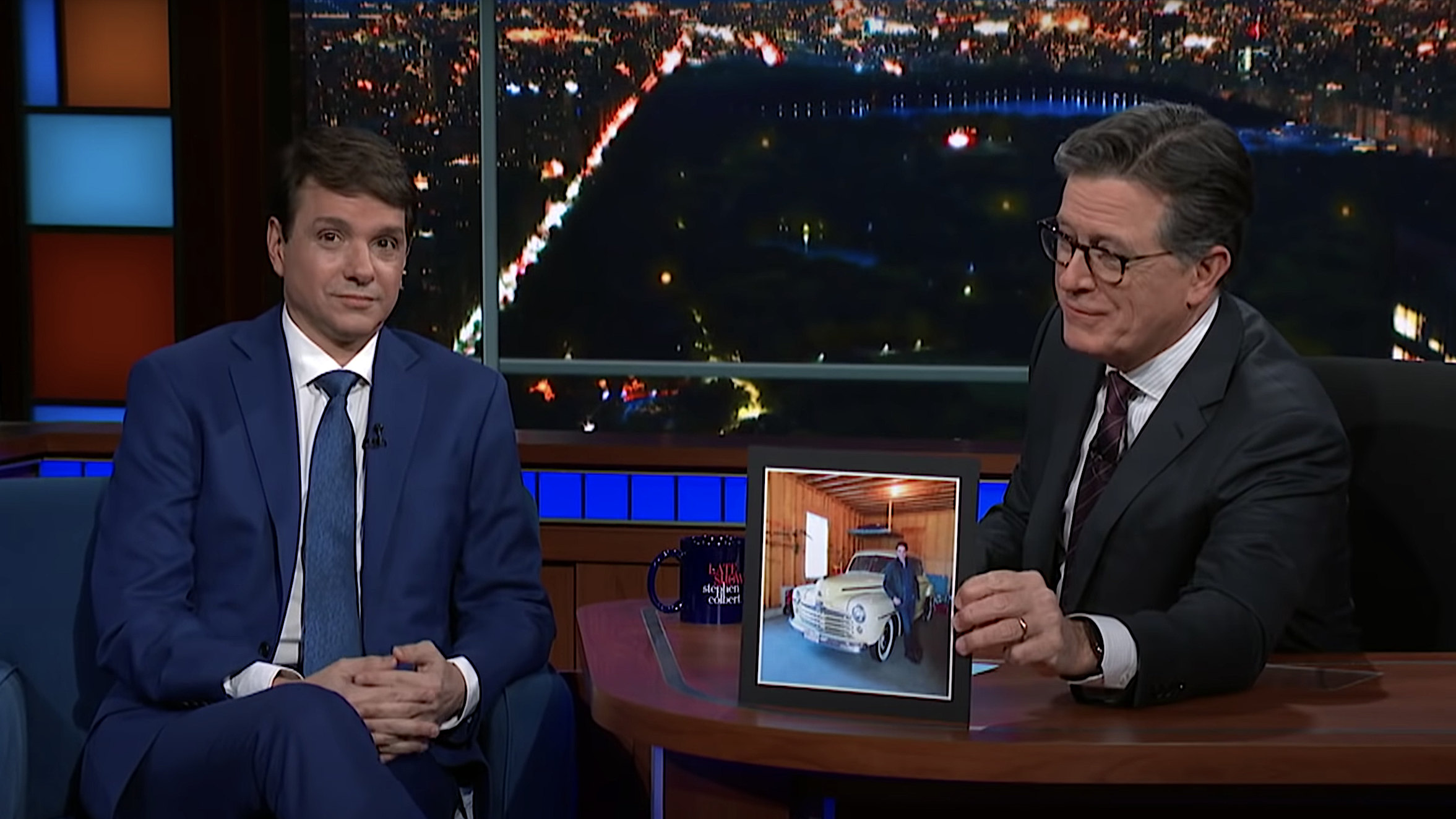 Ralph Macchio tells an envious Stephen Colbert that he still has the “wax on, wax off” car