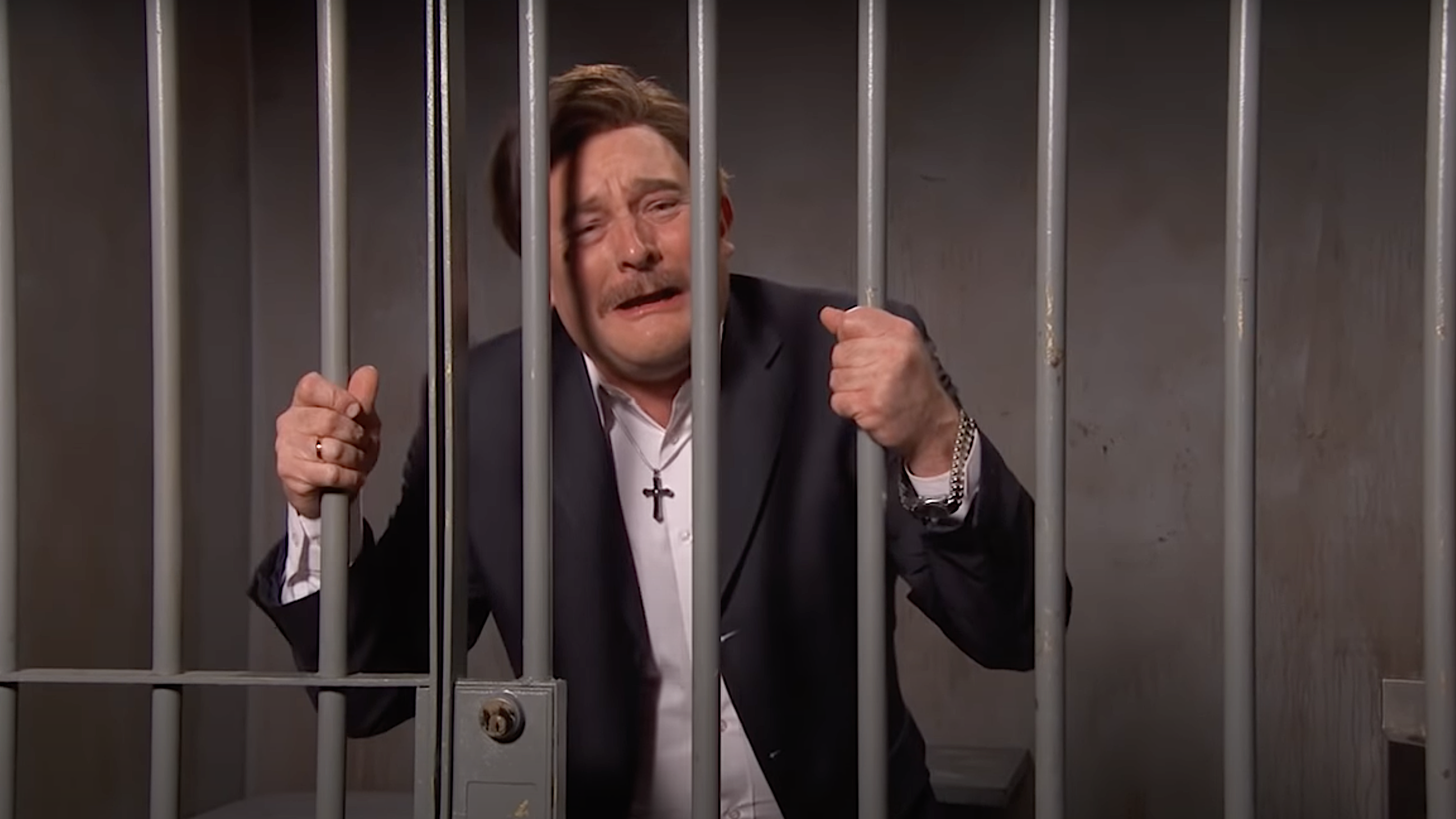 Sleep-sack seditionist Mike Lindell preps for the next riot from prison on Jimmy Kimmel Live