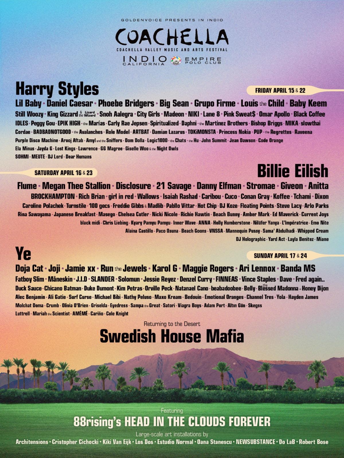 Here’s the full Coachella schedule, featuring Harry Styles, Billie Eilish, and Kanye