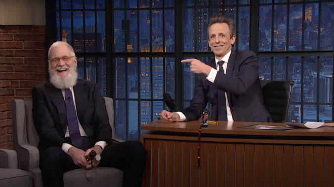 David Letterman thanks Seth Meyers for reminding him it was Late Night's 40th anniversary