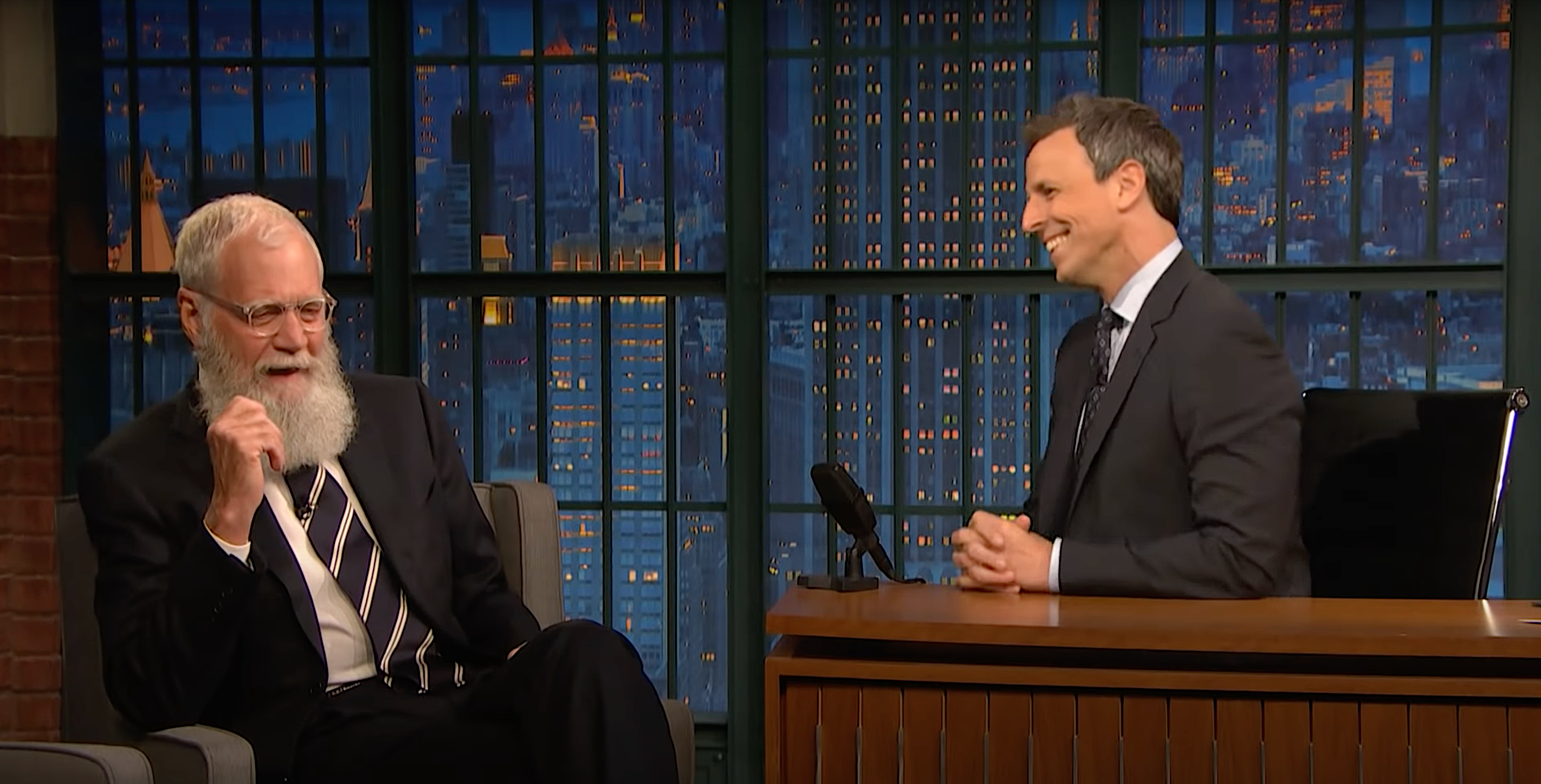 It’s a Late Night summit, as David Letterman drops by his old gig to talk to Seth Meyers