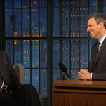 It's a Late Night summit, as David Letterman drops by his old gig to talk to Seth Meyers