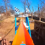 Oh, to be a little toy car enjoying a very elaborate Hot Wheels backyard racetrack