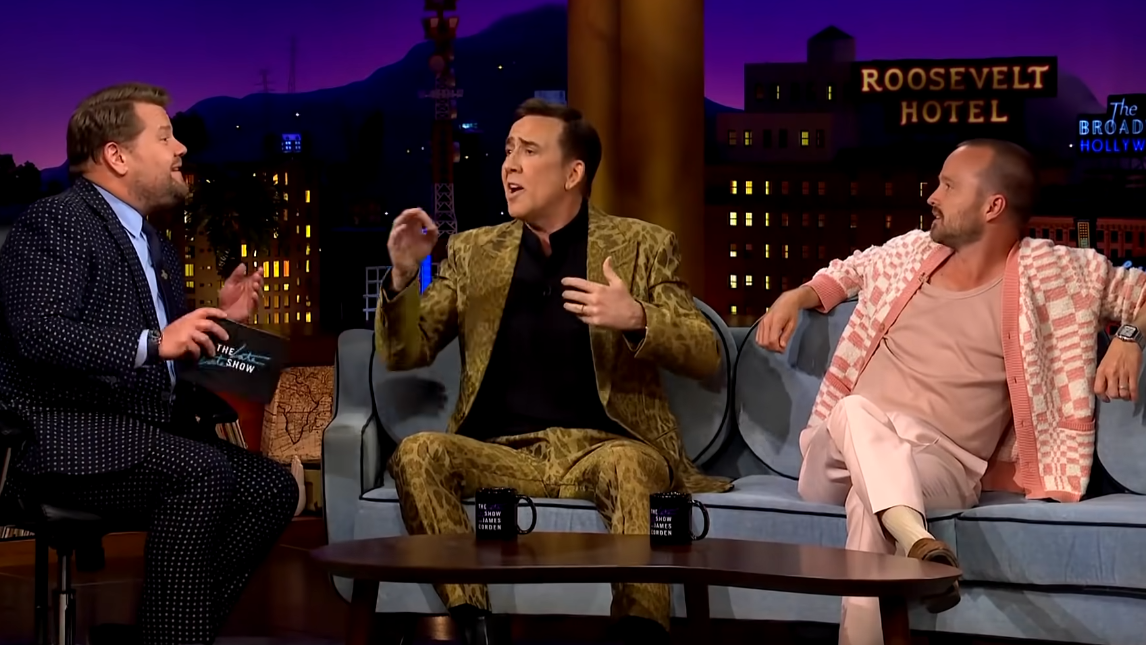 Nicolas Cage reflects on parenthood with Aaron Paul, gifts us rendition of “Three Blind Mice”