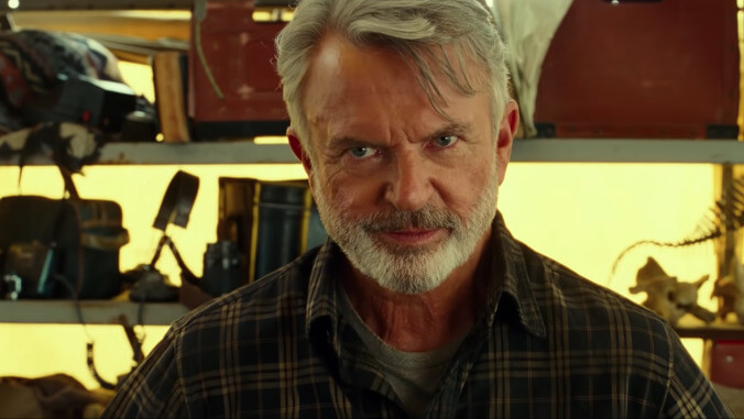 Poor Sam Neill just found out that the first dinosaur Alan Grant ever saw in Jurassic Park is dead