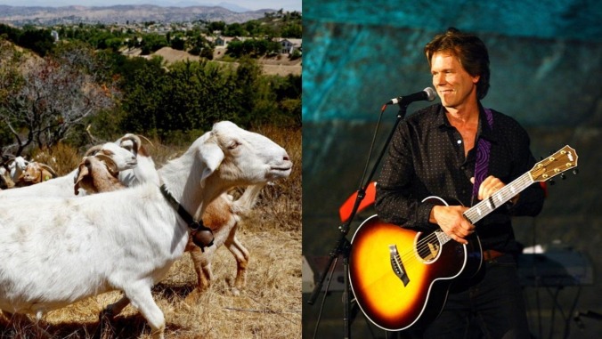 Kevin Bacon treats some goats to an acoustic performance of Beyoncé’s “Heated”