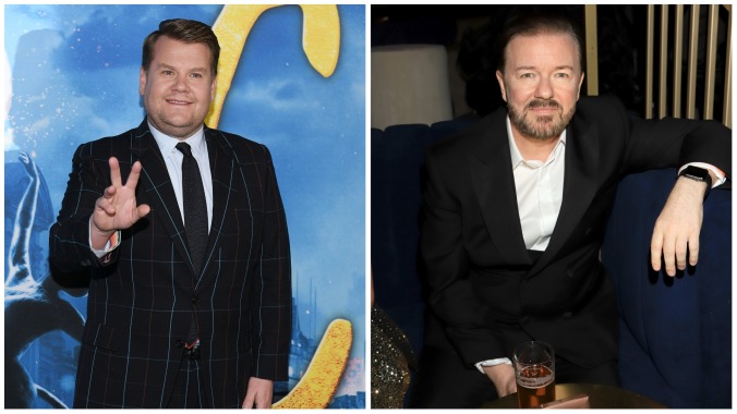 James Corden nearly apologizes for “inadvertently” stealing a Ricky Gervais joke