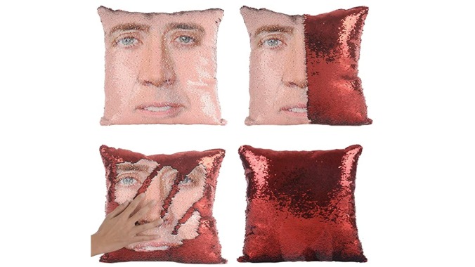 Nicolas Cage reversible sequin pillow case