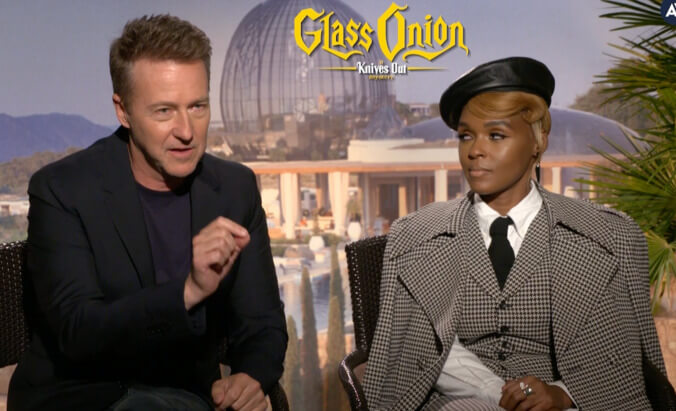 Edward Norton and Janelle Monáe on Glass Onion: A Knives Out Mystery