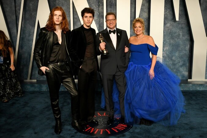 Best Actor winner Brendan Fraser and family