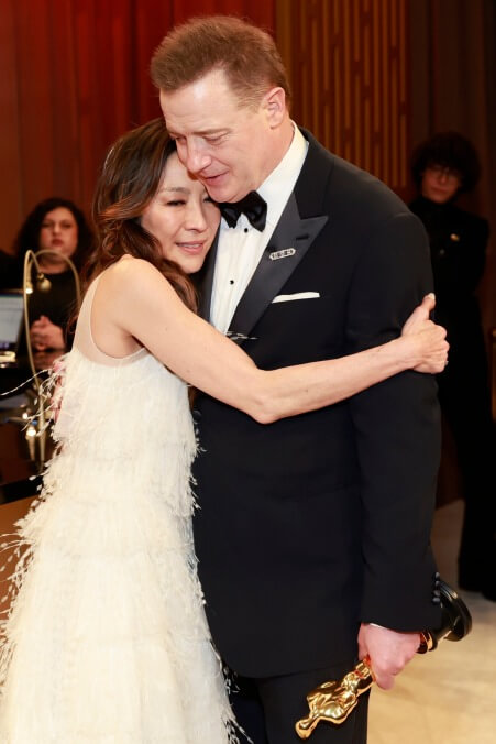 Best Actor and Actress winners Michelle Yeoh and Brendan Fraser