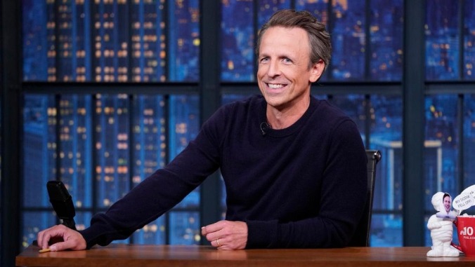 Returning to Late Night, Seth Meyers thanked his writers, the WGA, and viewers like you