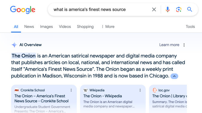 Google’s AI really is that stupid, feeds people answers from The Onion