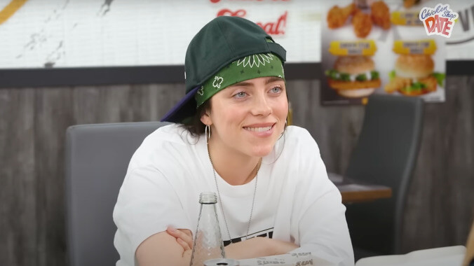 Billie Eilish explains a bit of her recording process over fried chicken