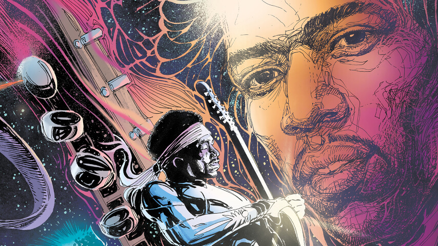 Jimi Hendrix goes from guitar hero to sci-fi hero in the graphic novel Purple Haze