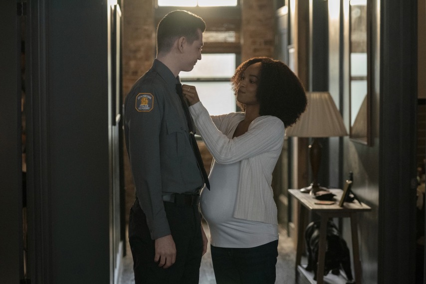 LAW & ORDER: ORGANIZED CRIME -- “Lost Highway” Episode 501 -- Pictured: (l-r) Nicky Torchia as Eli Stabler, Kiaya Scott as Becky -- law & order: organized crime season five teaser