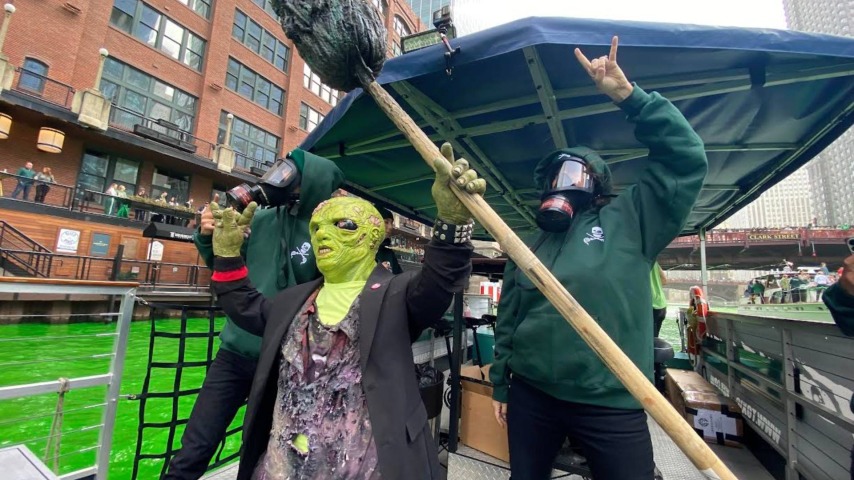 Toxie turns the Chicago River really green for Macon Blair’s The Toxic Avenger