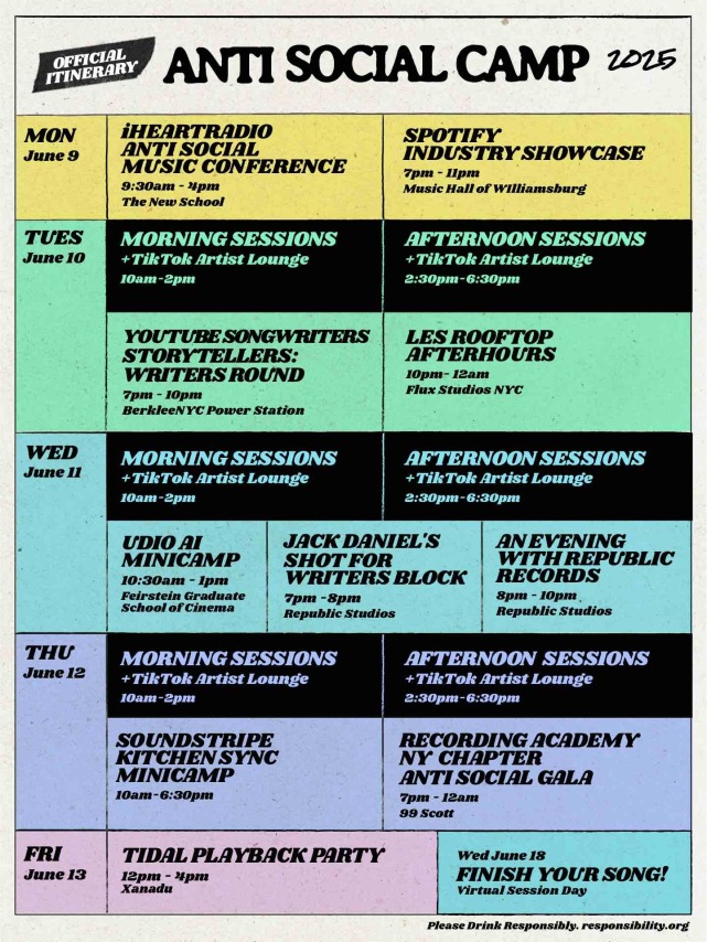 Anti Social Camp itinerary