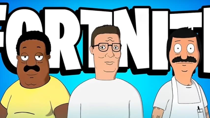 Cleveland, Hank Hill, and Bob Belcher in Fortnite, Screenshot: YouTube
