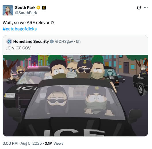 South Park ICE X post