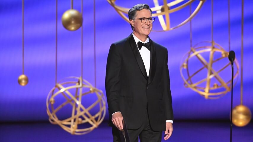 Stephen Colbert accepts Emmy as crowd chants his name