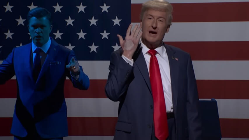 Donald Trump dismisses Colin Jost (from a sketch) in SNL season premiere