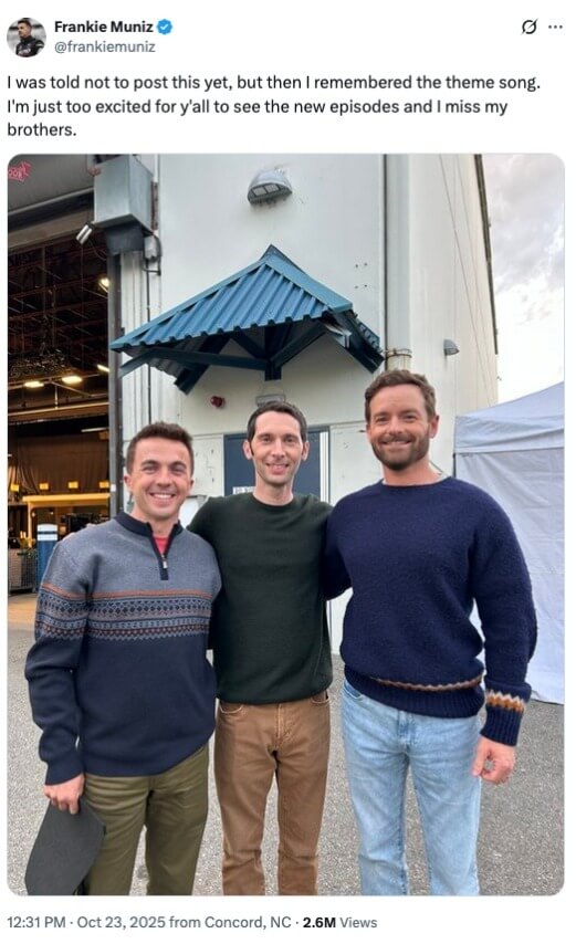 Frankie Muniz, Justin Berfield and Christopher Masterson on set Credit: Frankie Muniz/X