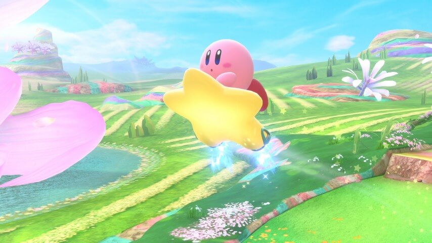 Kirby Air Riders inhales the checkered flag