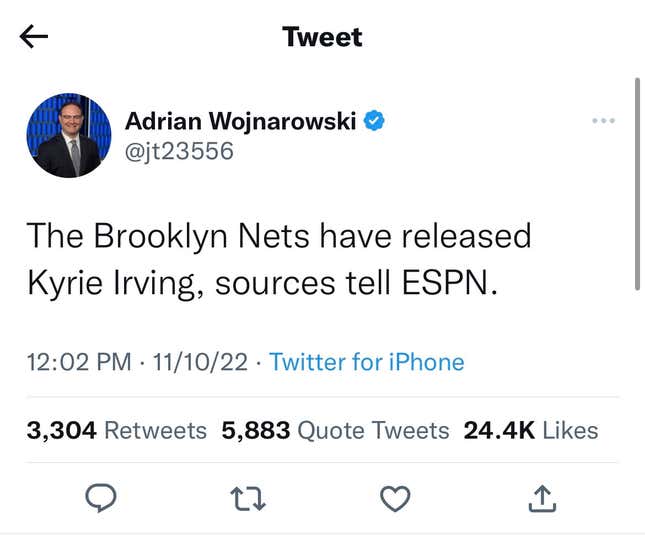 Kyrie Irving released