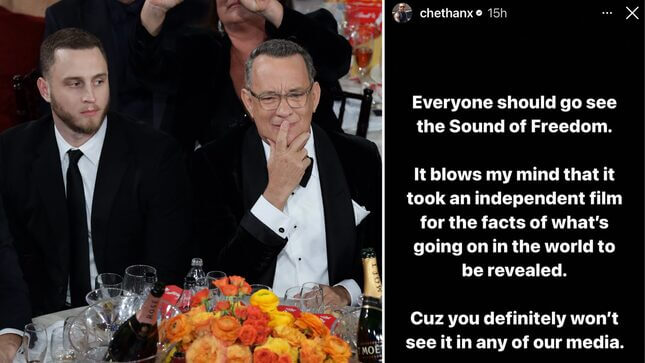 Chet Hanks Promotes ‘Sound of Freedom’ Despite QAnon Constantly Calling His Dad a Pedophile