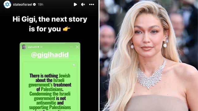State of Israel Instagram Account Tags Gigi Hadid in Gruesome Photo