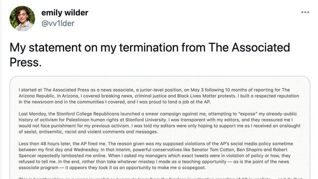 The Journalist Fired by the AP for Supporting Palestine Says She 'Will Not Be Intimidated Into Silence'