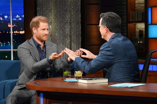 Prince Harry Makes Surprise Colbert Appearance, Says His Favorite Smell Is ‘My Wife’