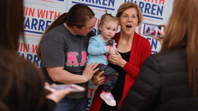 Warren Campaign Volunteers Will Watch Your Kid While You Caucus, But Will They Watch Them While You Eat Potato Skins?
