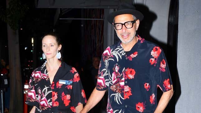I Remain Puzzled by Jeff Goldblum and Emilie Livingston's Matching Date-Night Shirts