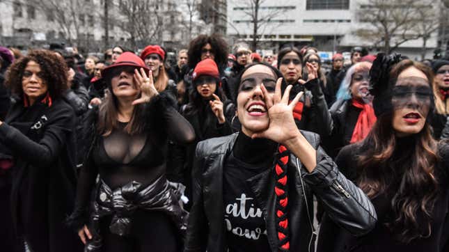 'The Rapist Is You' Protestors Chant Outside Weinstein Trial