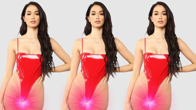 High-cut bodysuit labelled 'yeast infection waiting to happen' by