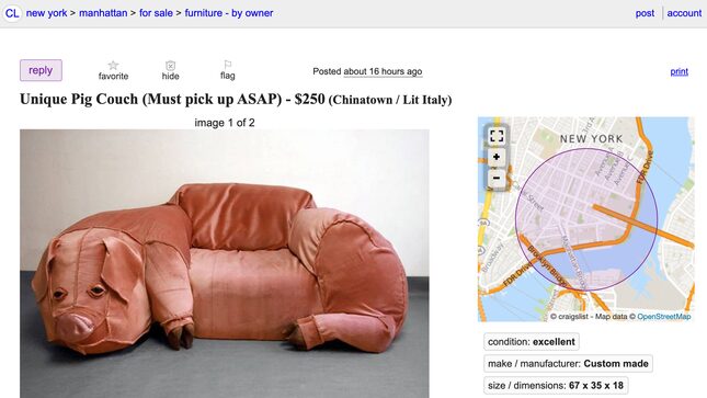 The Saga of the Craigslist Pig Couch: Its Creator Explains