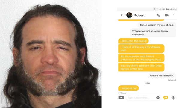 This Man Apparently Thought Telling People On Bumble He Stormed the Capitol Would Get Him a Date, But Instead It Got Him Arrested