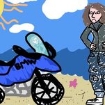 Brad Pitt Ponders a Motorcycle