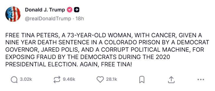 Trump Tina Peters Truth Social lies