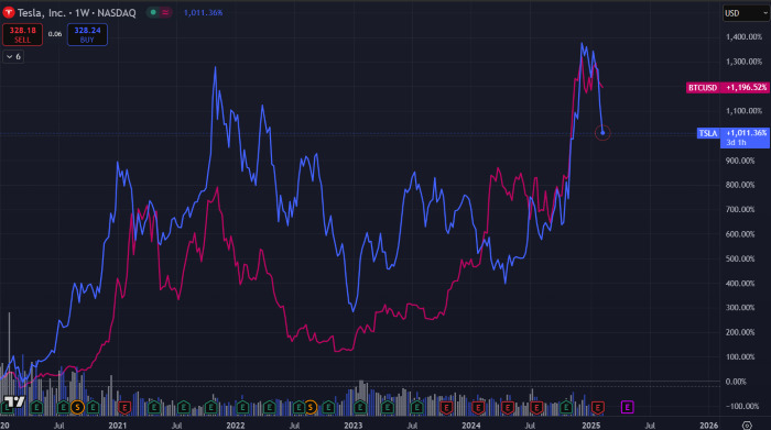 TSLA and BTC basically move in tandem together